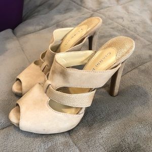 Gianni Bini Nude leather Open toe mule heel 6.5